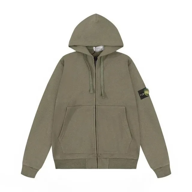 Stone Island Zip-Up Hoodie Olive Green