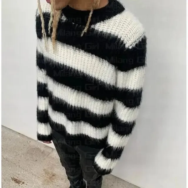 Striped Knit Sweater Bold Diagonal Stripe