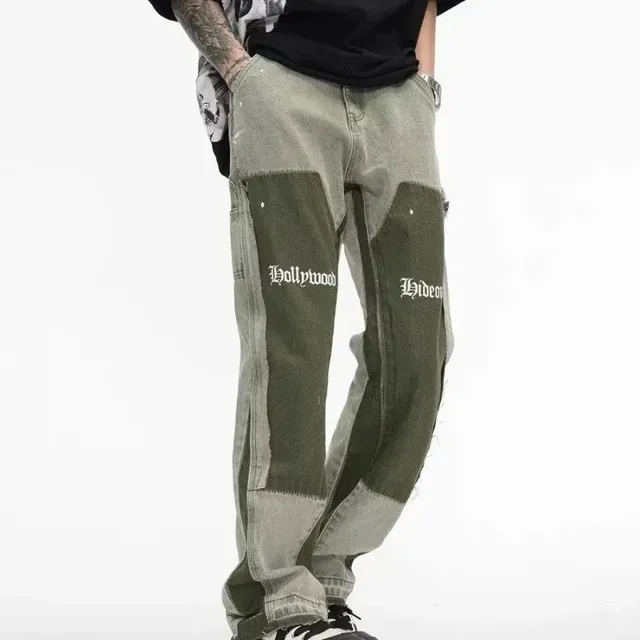 Patchwork Denim Trousers Hollywood Hideout Print