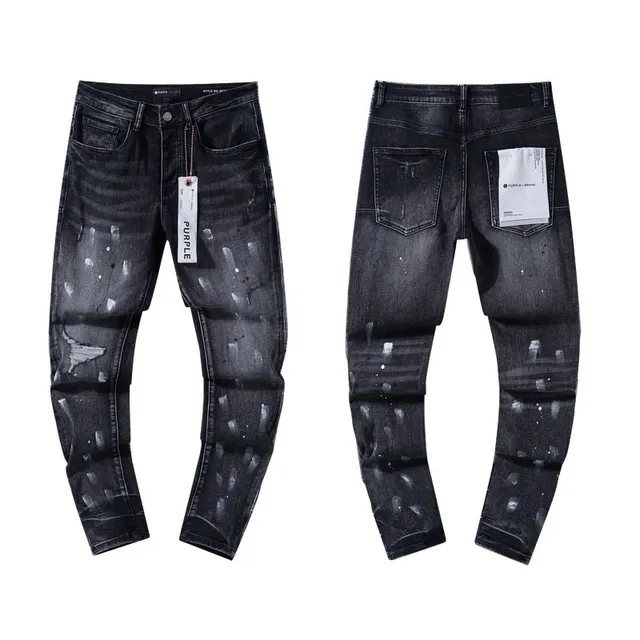 Purple Brand Distressed Slim Fit Jeans Paint Splatter Wash