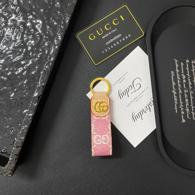Gucci GG Marmont Keychain Pink Webbing