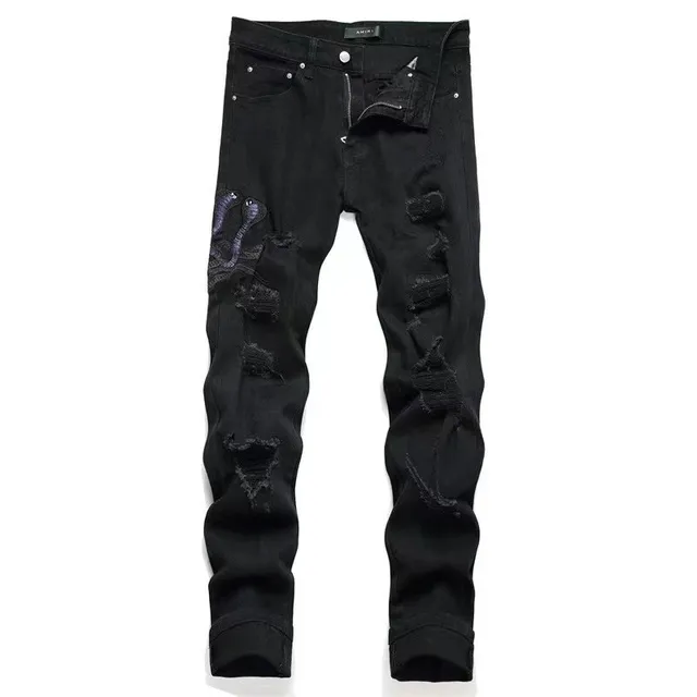 Amiri Distressed Jeans Snake Embroidery