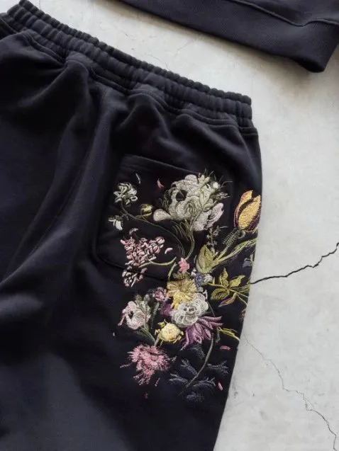 Embroidered Sweatpants Floral Pocket