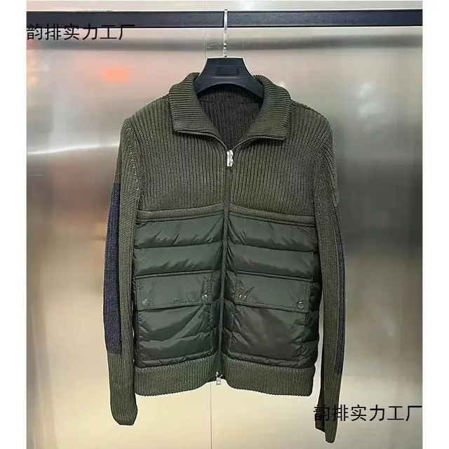 Moncler Knit-Panel Puffer Jacket Olive Green