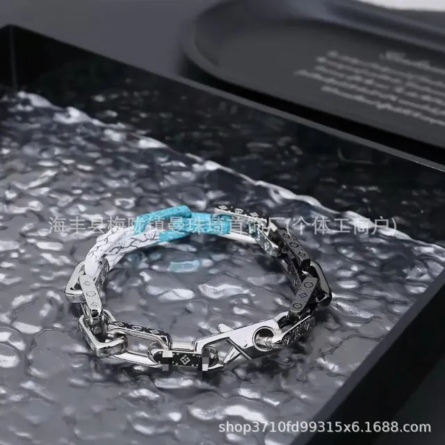 Louis Vuitton Chain Bracelet Monogram Link with Turquoise Inlay