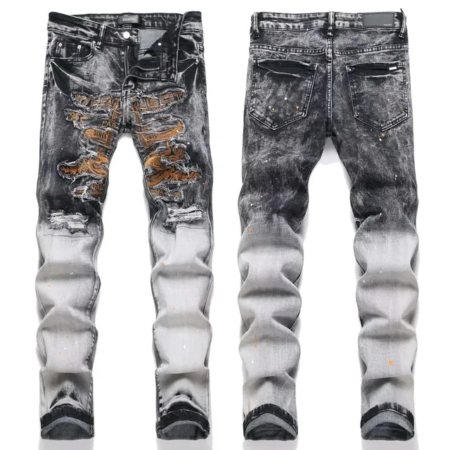 Amiri Distressed Jeans Ombre Wash with Embroidered Patches