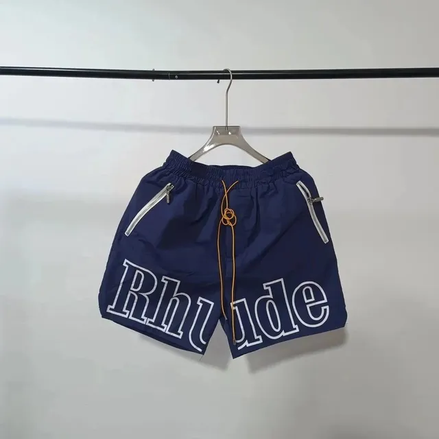 Rhude Logo Shorts Navy with White Outline Logo