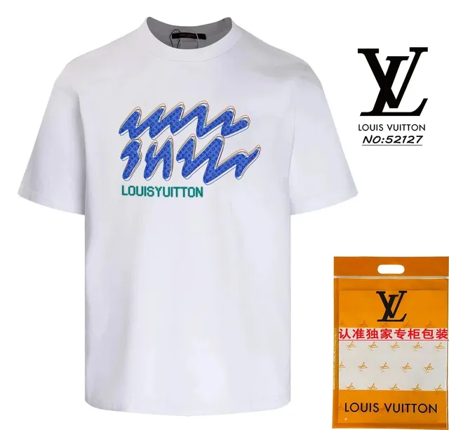 Louis Vuitton Graphic T-Shirt Blue Monogram Wave Print