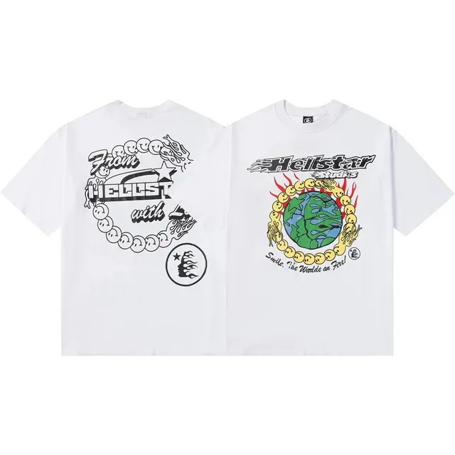 Hellstar Graphic Tee Earth and Smile Chain Print