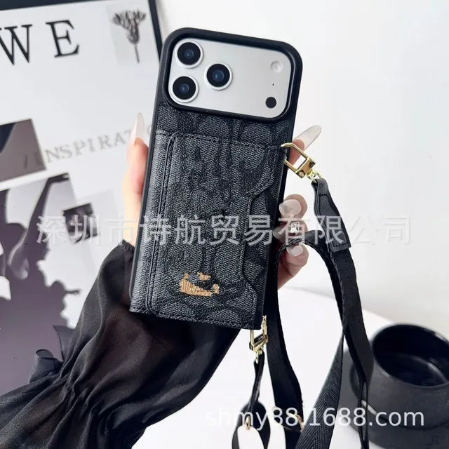 Coach Phone Wallet Strap Case Signature Canvas with Gold Logo