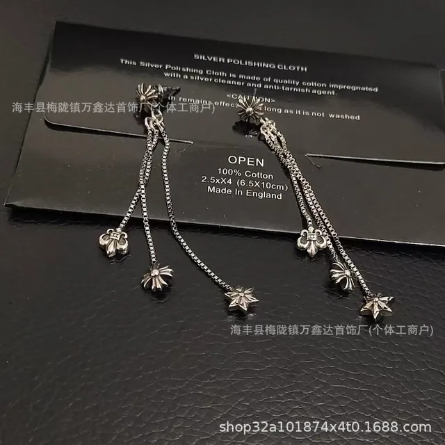 Chrome Hearts Fleur-de-Lis Chain Earrings Triple Drop