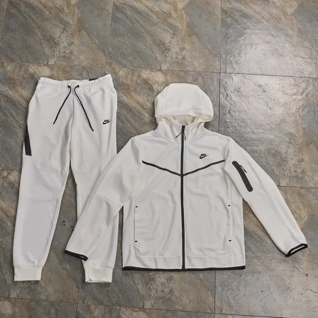 Nike Tech Fleece Hoodie and Joggers White with Black Trim