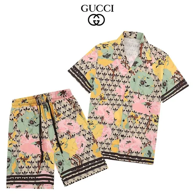 Gucci Floral Print Short Set Adidas Trefoil Motif