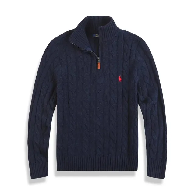 Polo Ralph Lauren Cable Knit Quarter-Zip Sweater Navy