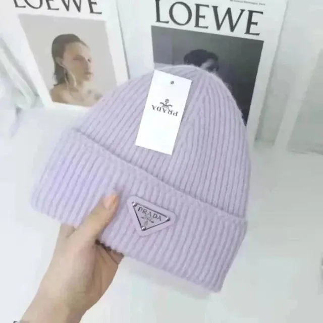 Prada Ribbed Beanie Triangular Logo