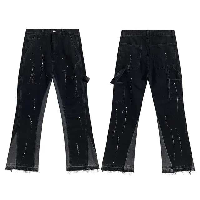 Gallery Dept. Paint-Splatter Cargo Jeans Distressed with Multi-Color Splatter