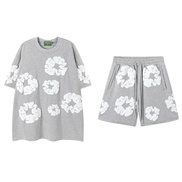 Short-Sleeve Tee and Shorts Set Floral Appliqué