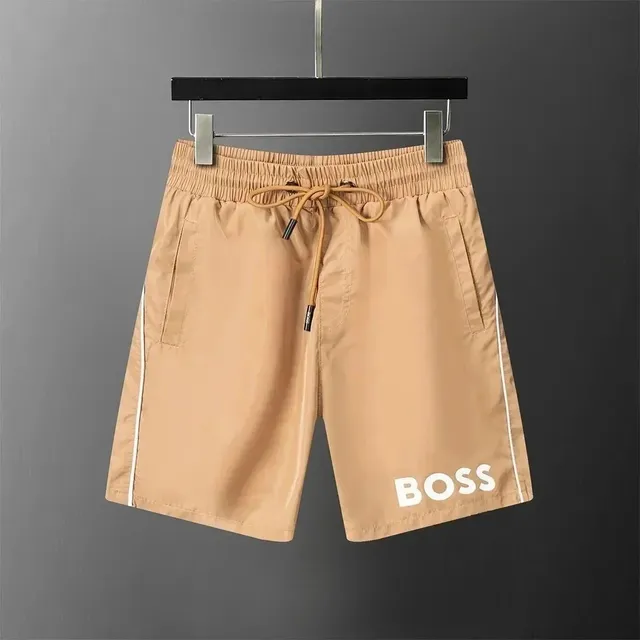 Hugo Boss Logo Shorts Beige with White Stripe