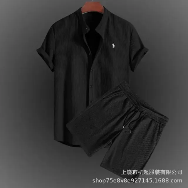 Polo Ralph Lauren Short-Sleeve Shirt and Shorts Set Ribbed Black