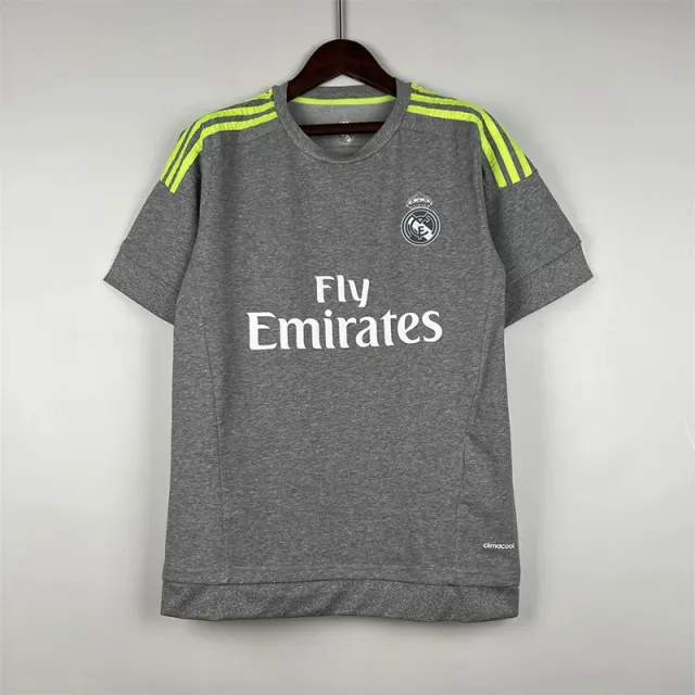 Adidas Real Madrid Training Tee Grey with Neon Yellow Stripes