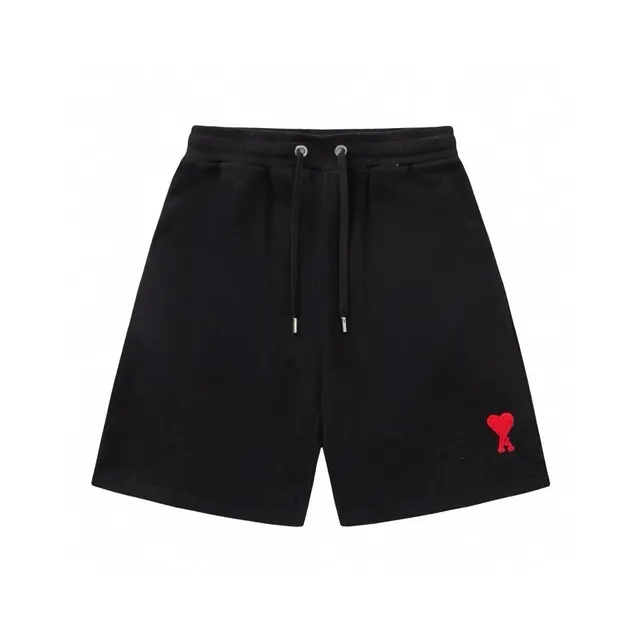 Amiri Heart Logo Shorts Black with Red Heart Embroidery