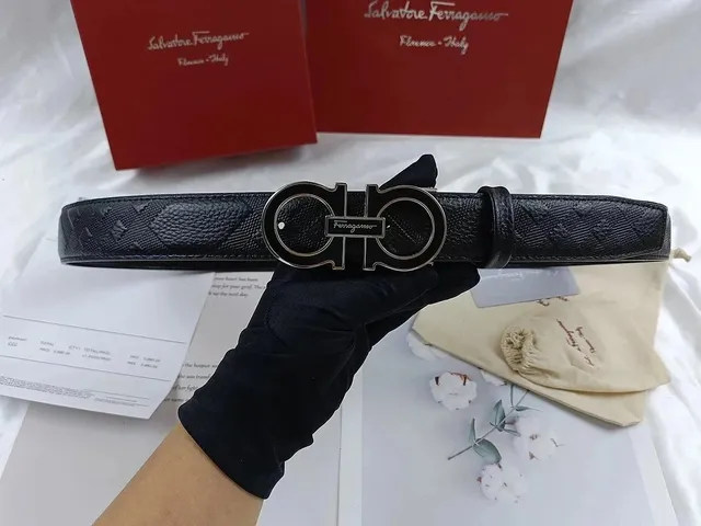 Ferragamo Gancini Belt Embossed Leather