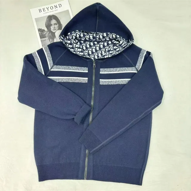 Dior Zip-Up Hoodie Oblique Logo Stripe