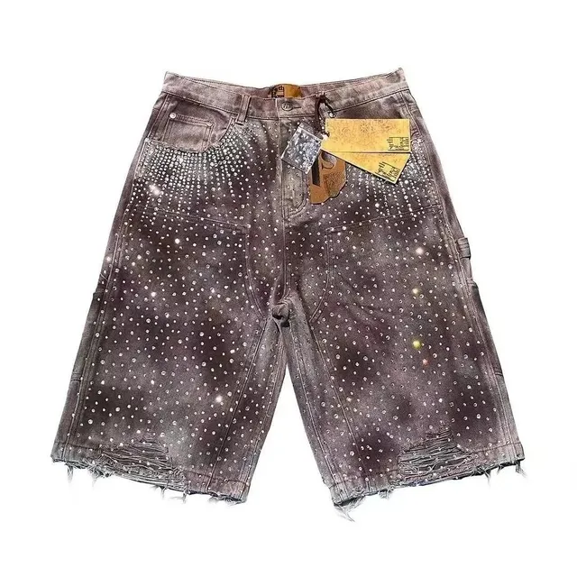 Denim Shorts Crystal-Embellished Distressed