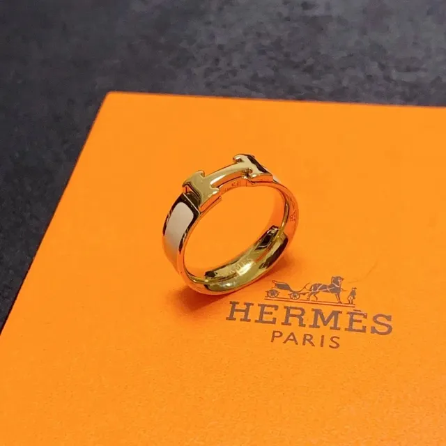 Hermès H Ring Gold and White Enamel