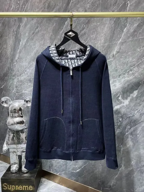 Dior × Supreme Zip-Up Hoodie Oblique Logo Lining