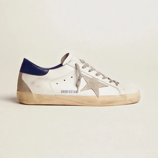 Golden Goose Superstar Distressed White with Navy Heel