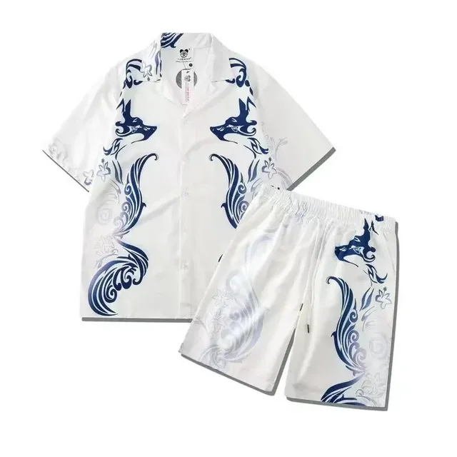 BAPE Shirt and Shorts Set Blue Shark Print