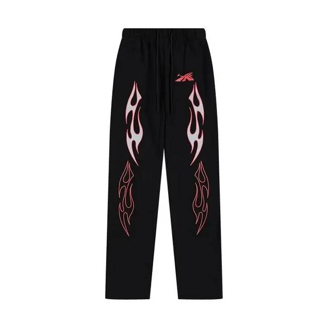 Fragment Design Flame Print Joggers Black with Red Flame Graphics