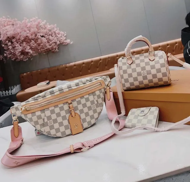 Louis Vuitton Damier Azur Accessories Checkered Canvas with Pink Strap
