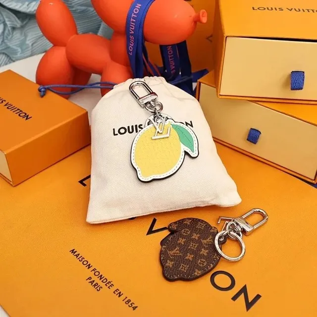 Louis Vuitton Lemon and Monogram Keychain Leather Charm Set