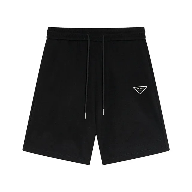 Prada Logo-Embroidered Shorts Black with White Triangle Logo