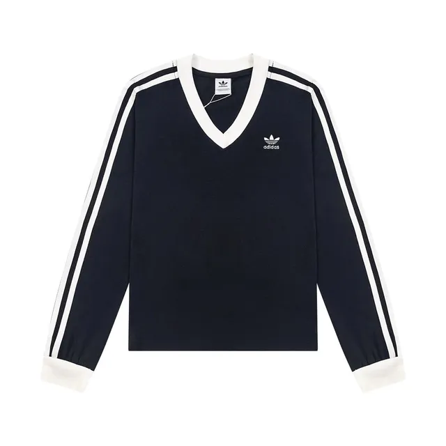 Adidas V-Neck Long Sleeve Top Three Stripes