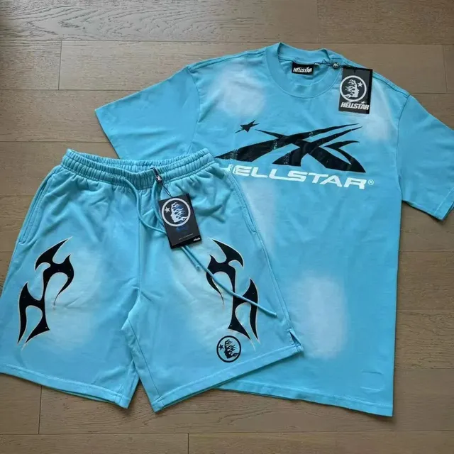 Hellstar T-Shirt and Shorts Set Flame Logo Tie-Dye