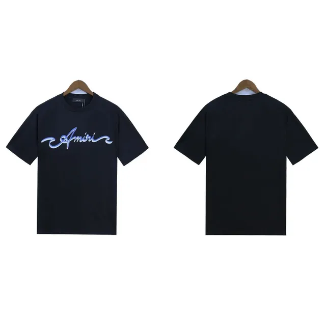 Amiri Script Logo Tee Blue Gradient Embroidery