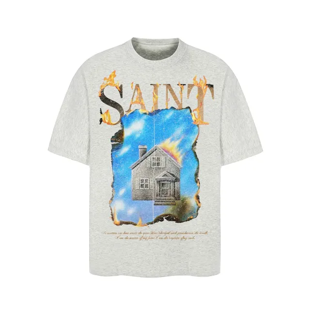 Saint Laurent Graphic Tee Burning House Print