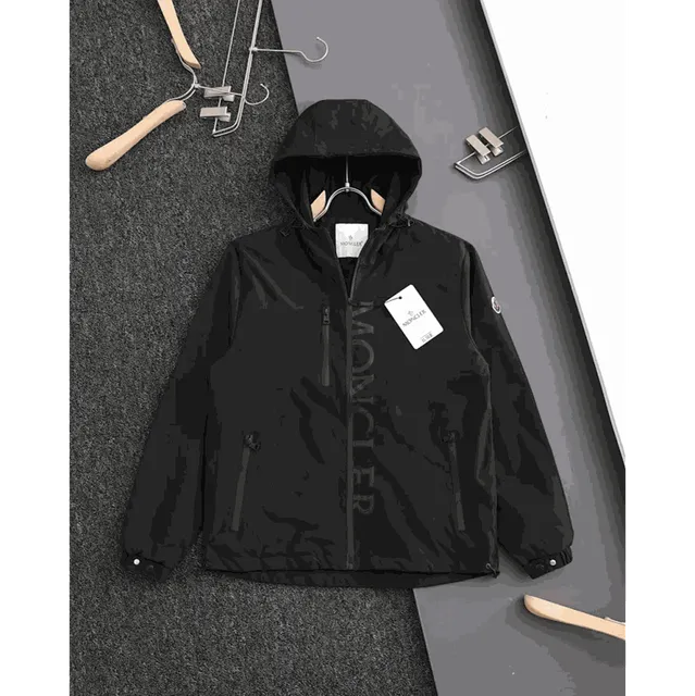 Moncler Logo-Print Hooded Jacket Black
