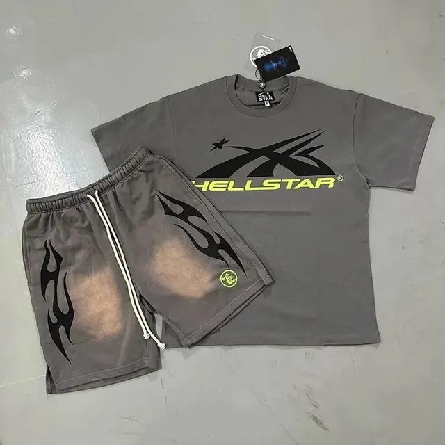 Hellstar Shorts and Tee Set Flame Graphic