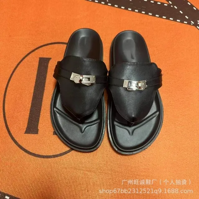 Hermès Oran Sandal Black with Palladium Hardware