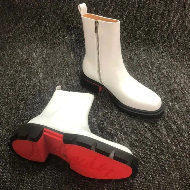 Christian Louboutin Ankle Boot White Leather with Red Sole