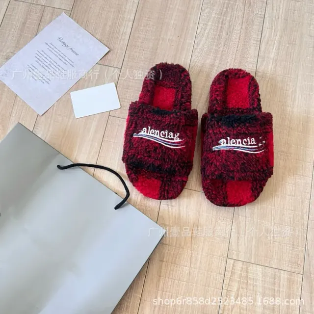 Balenciaga Furry Slide Plaid