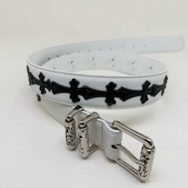 Chrome Hearts Cross Belt White Leather with Black Crosses