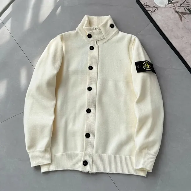 Stone Island Knit Cardigan Off-White with Black Buttons