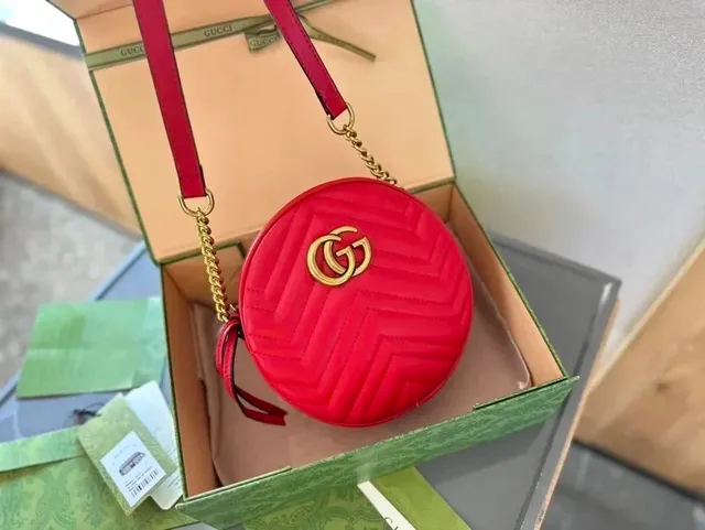 Gucci GG Marmont Mini Circular Bag Quilted Chevron