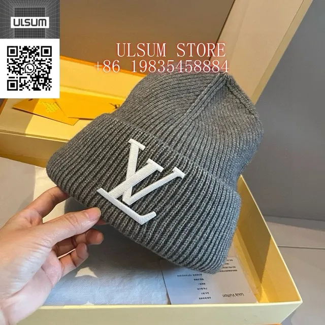 Louis Vuitton LV Monogram Beanie Grey with White Logo