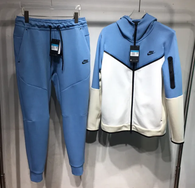 Nike Tech Fleece Hoodie and Joggers Light Blue and White Colorblock